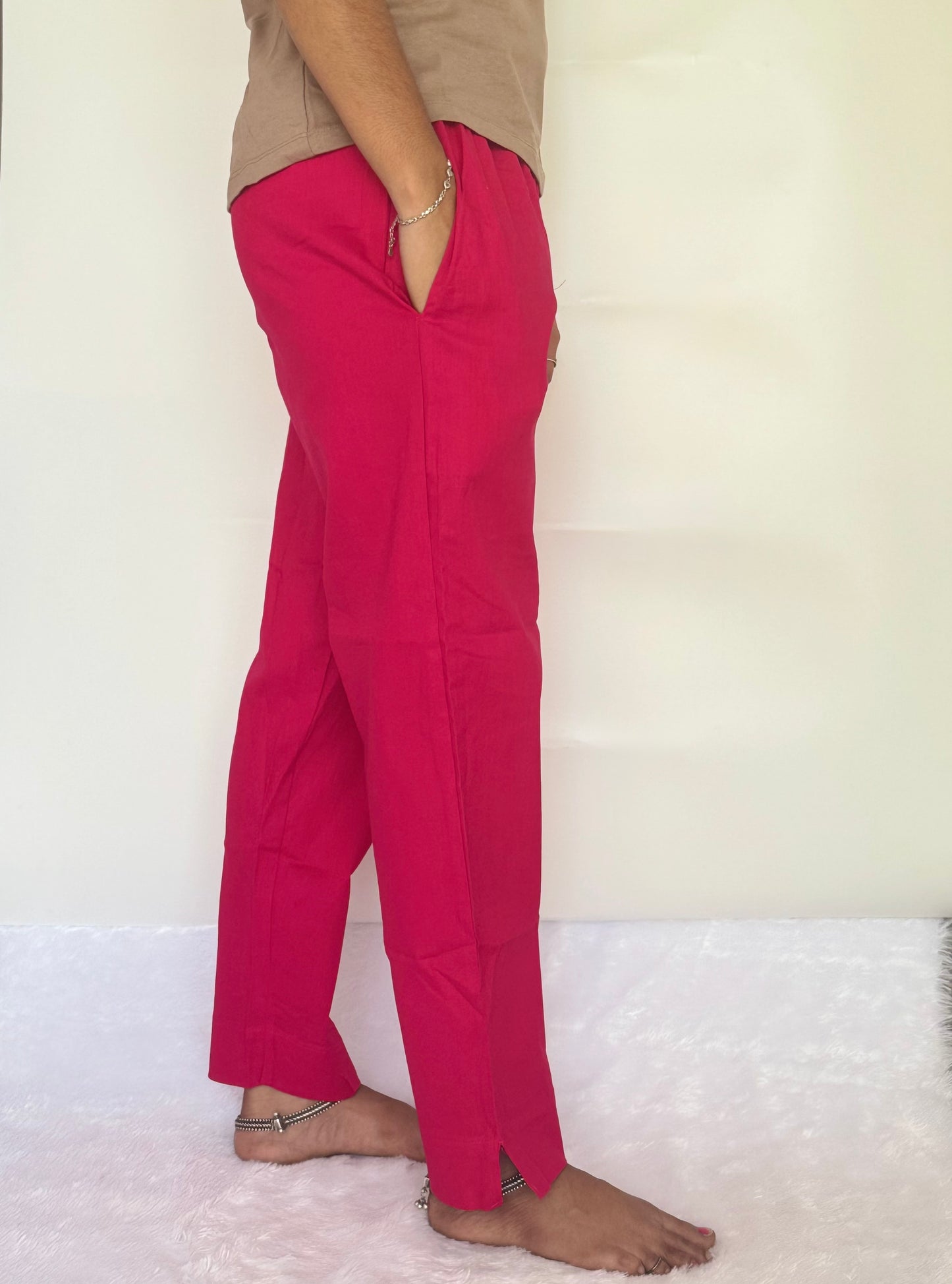 Rani Pink Cotton Straight pant