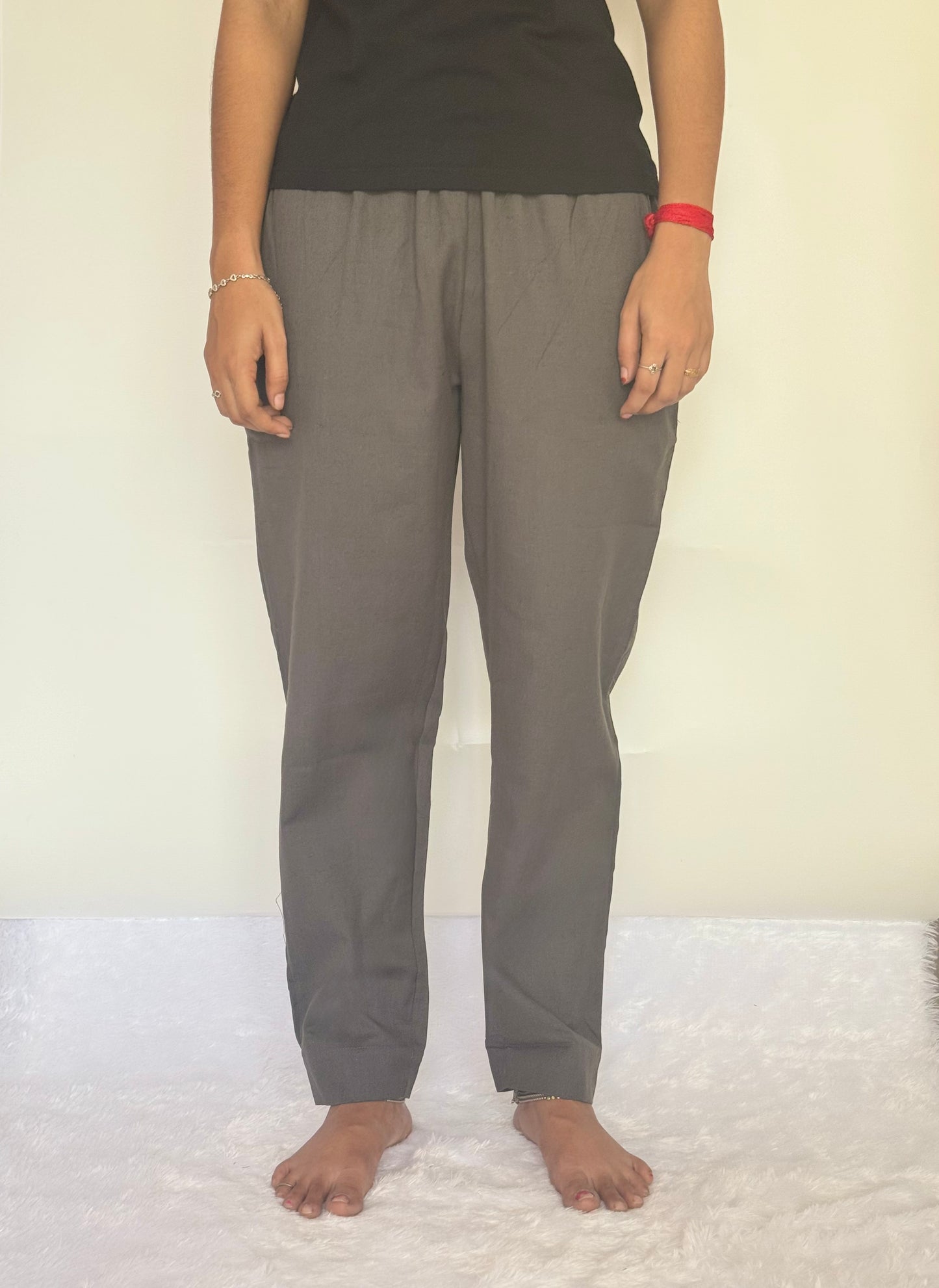 Grey Cotton Straight pant