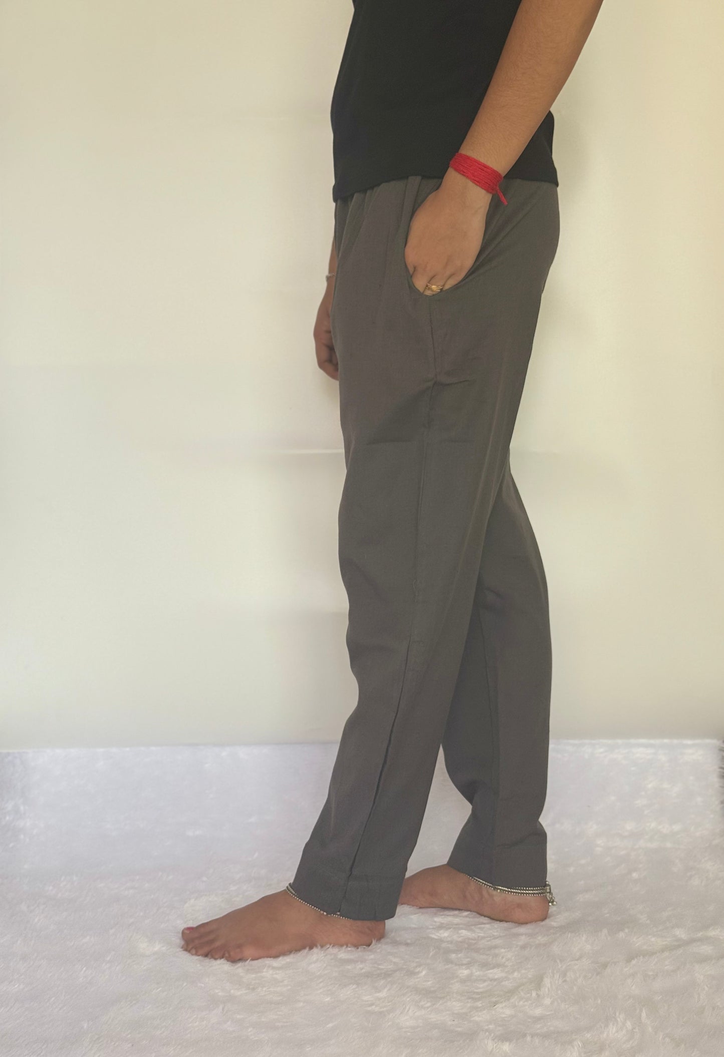 Grey Cotton Straight pant