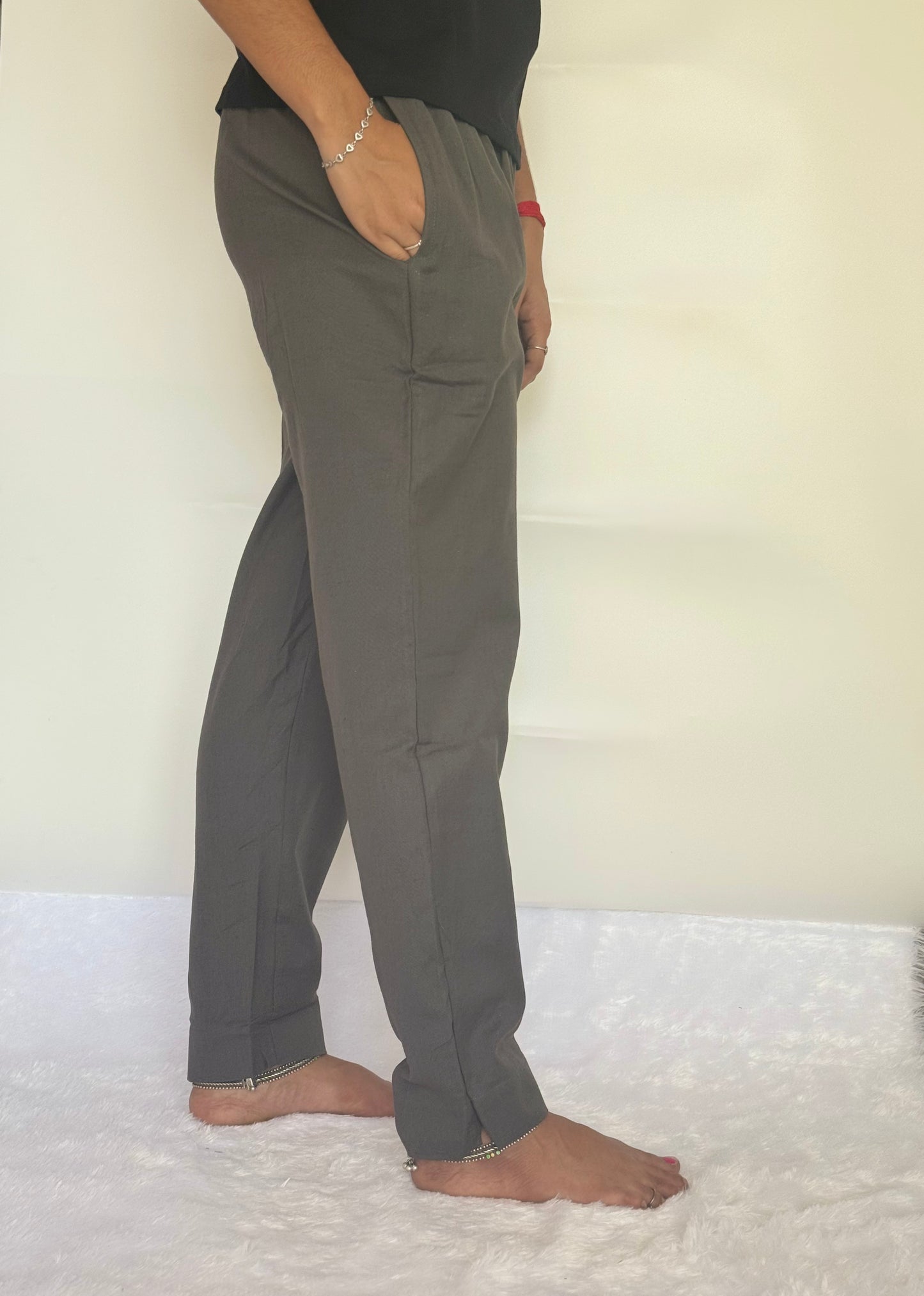 Grey Cotton Straight pant