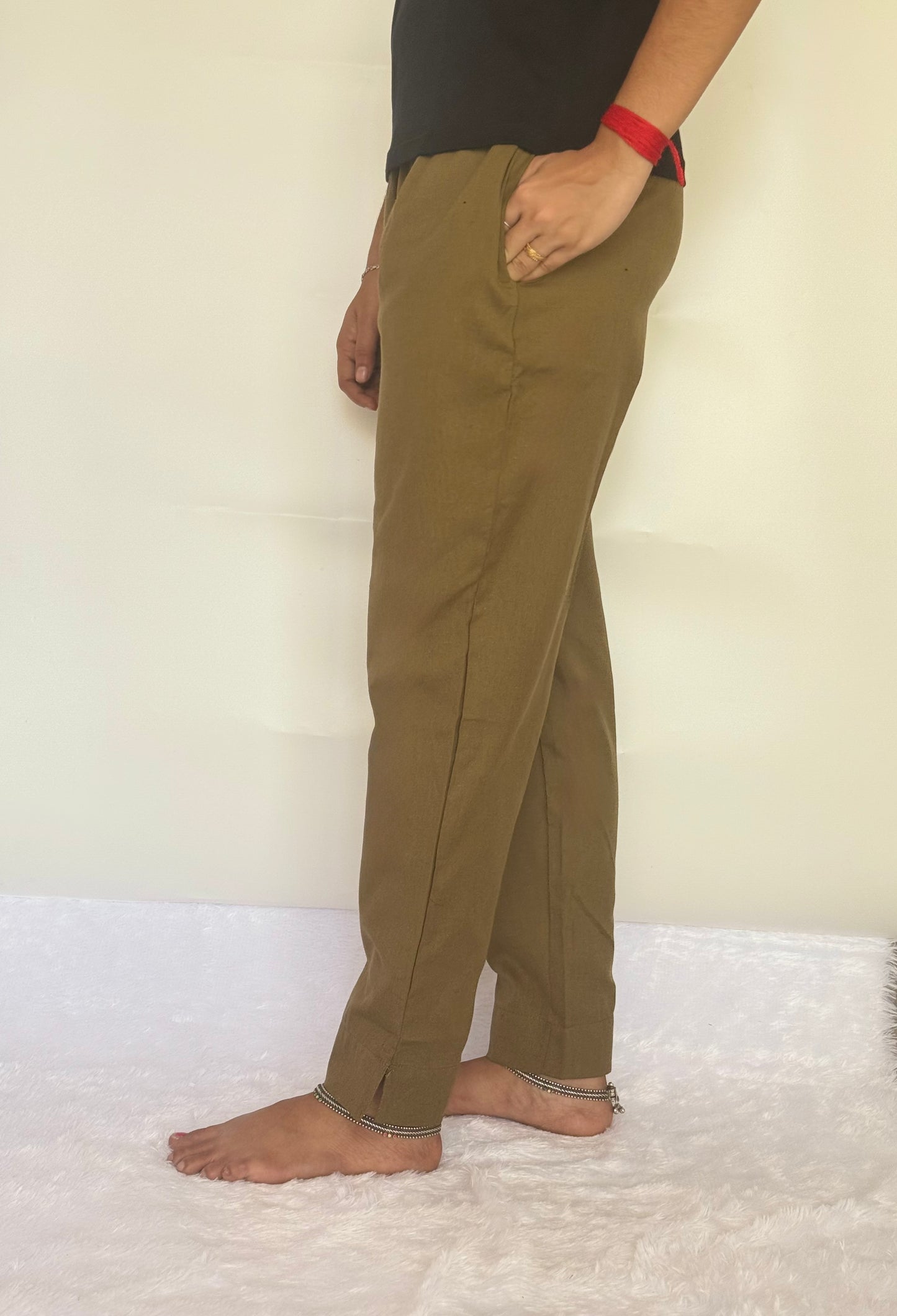 Dark Olive Cotton Straight pant