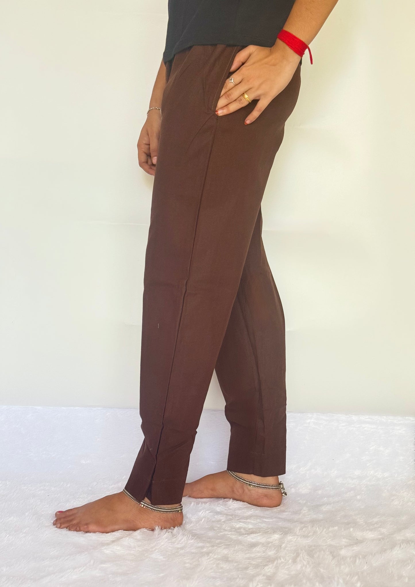 Brown Cotton Straight pant