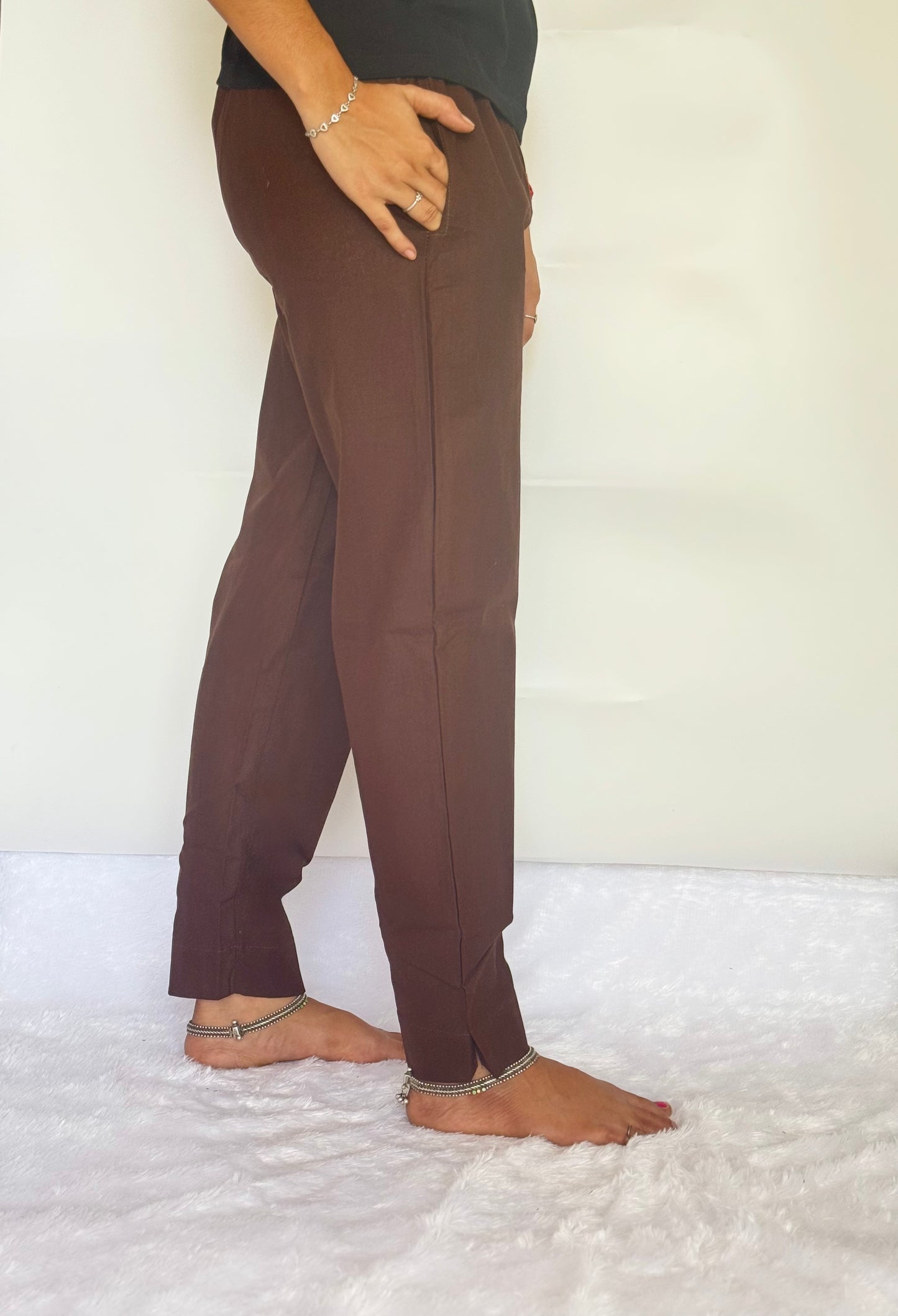 Brown Cotton Straight pant