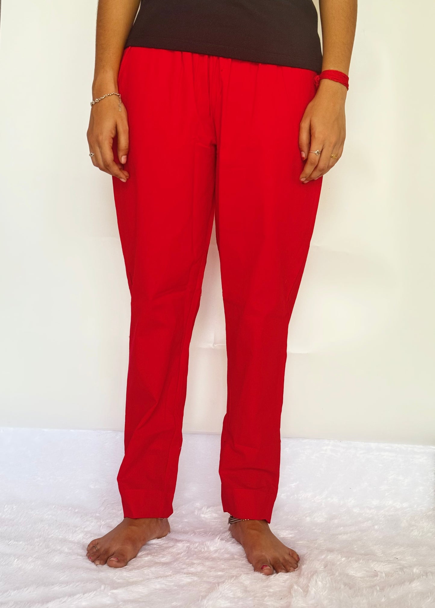 Red Cotton Straight pant
