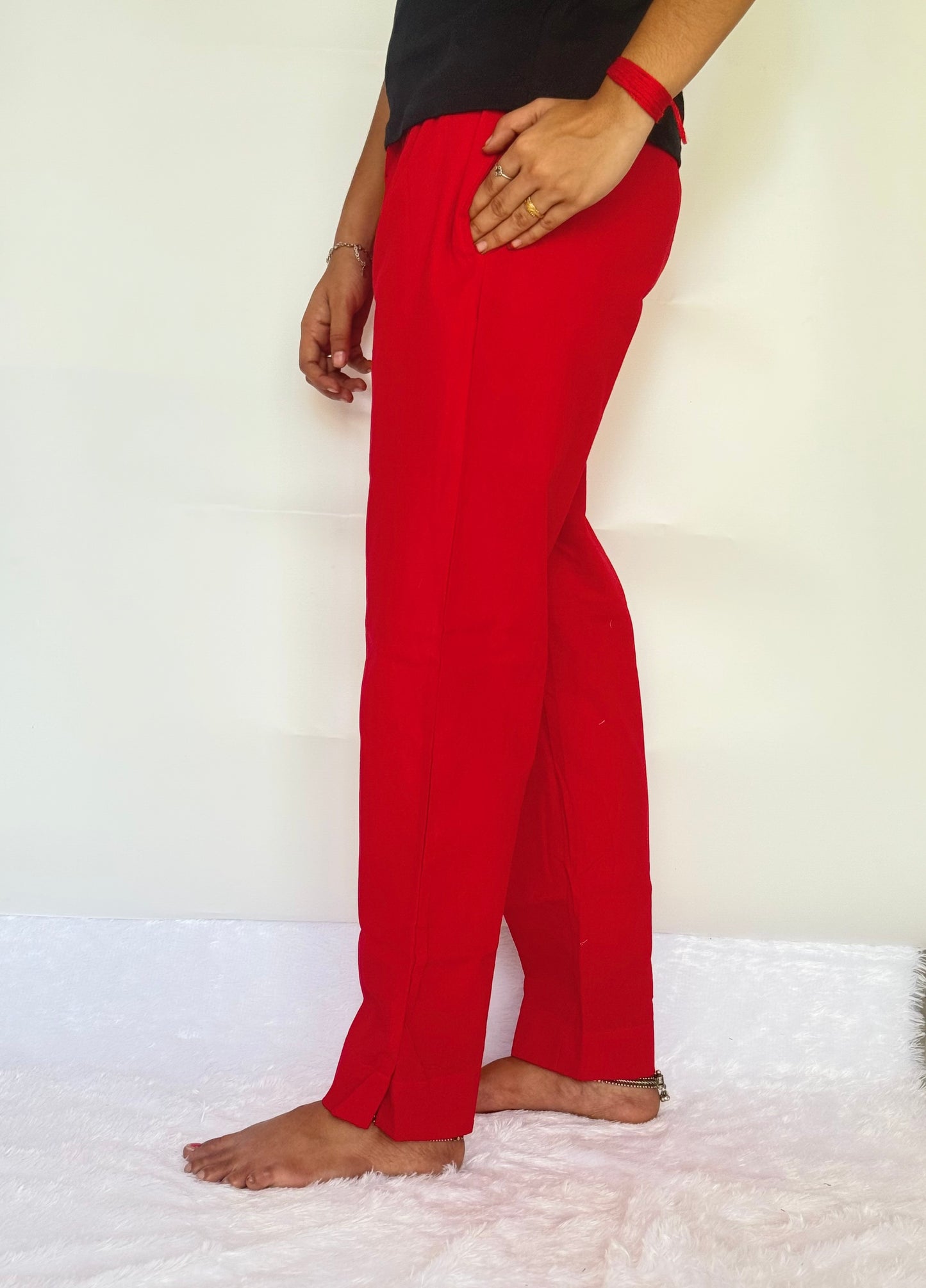 Red Cotton Straight pant