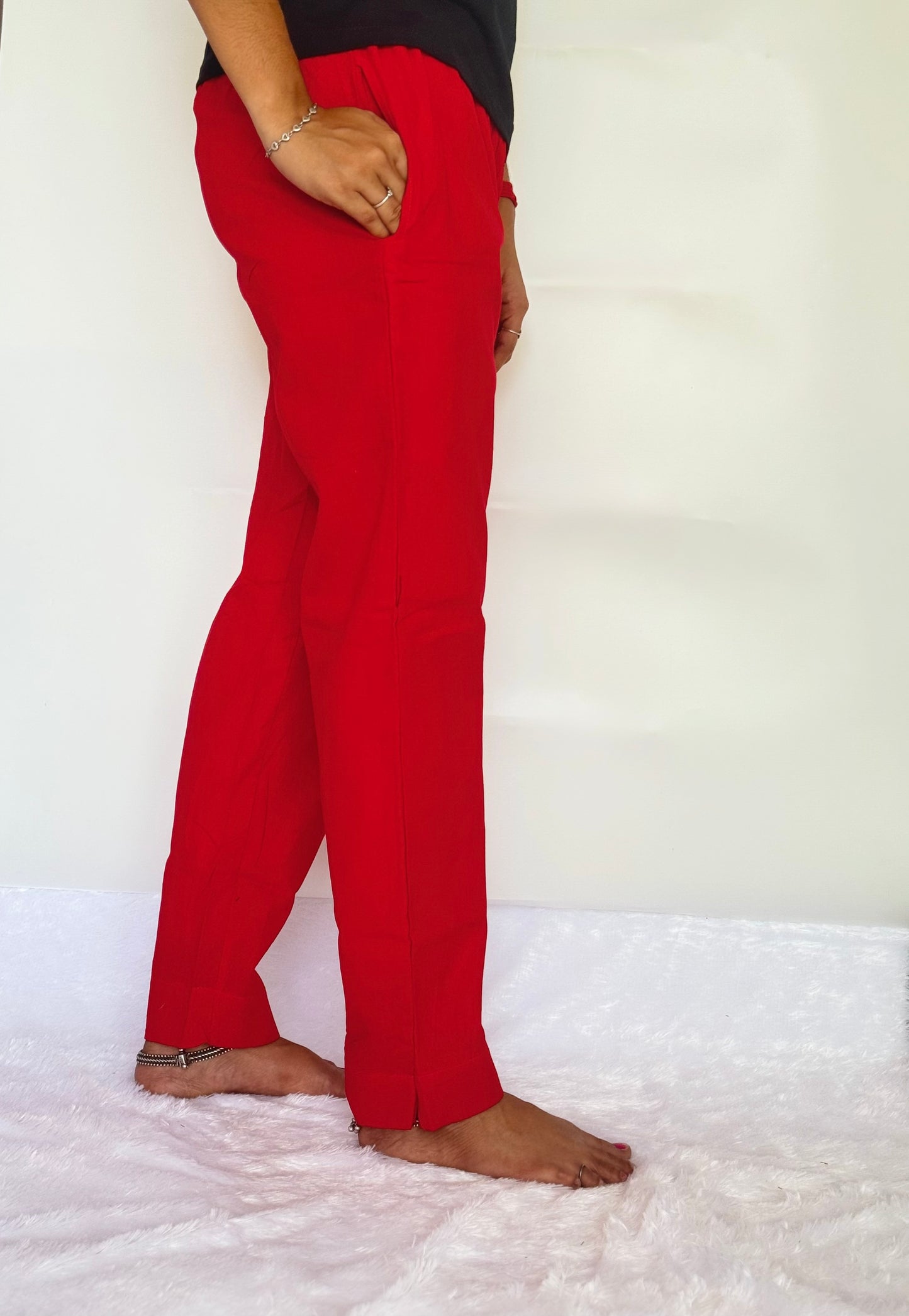 Red Cotton Straight pant