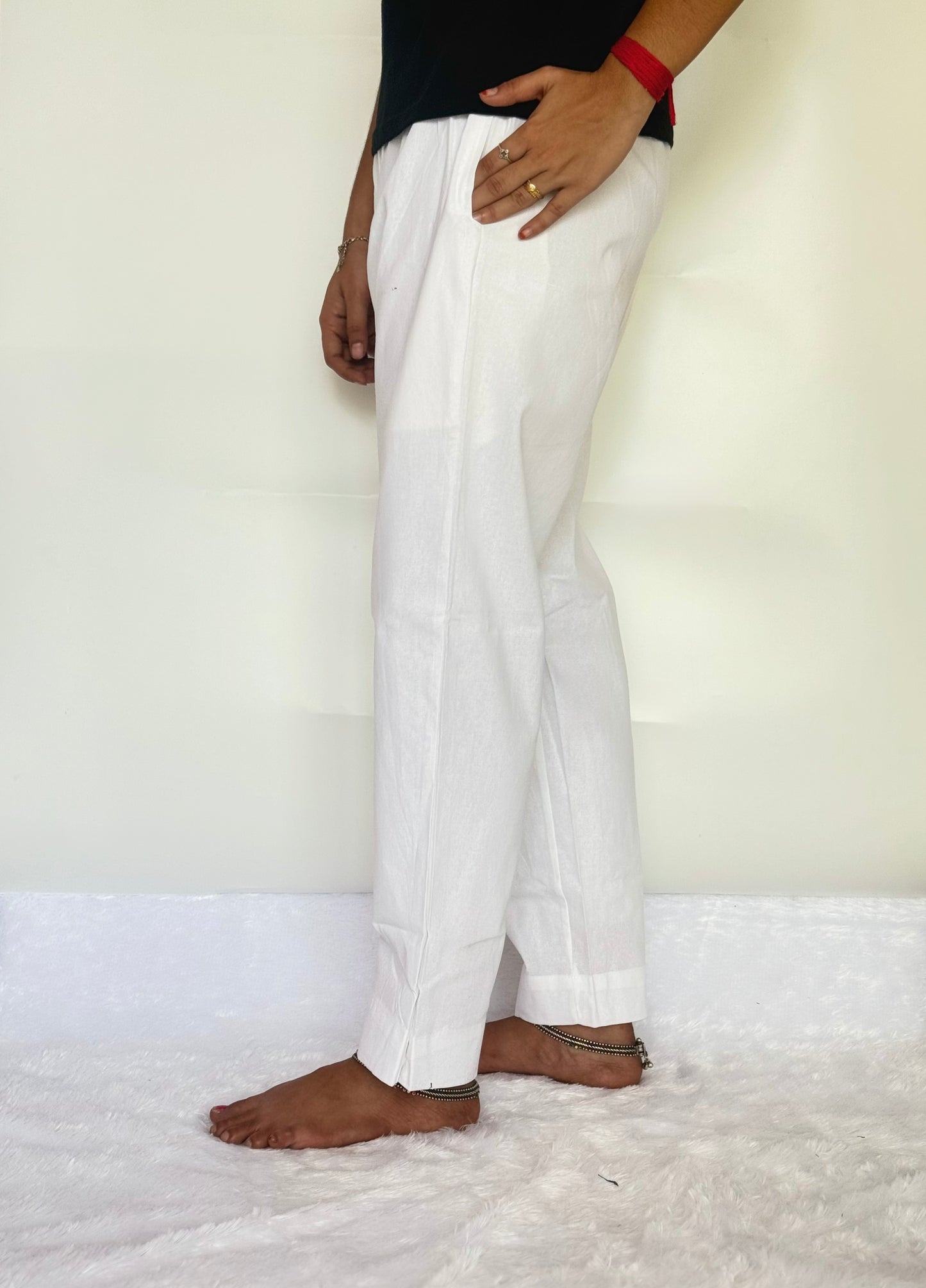 White Cotton Straight pant