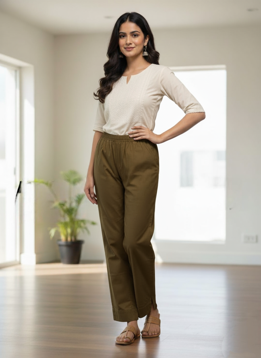 Womens's Cotton Straight pant Dark Olive