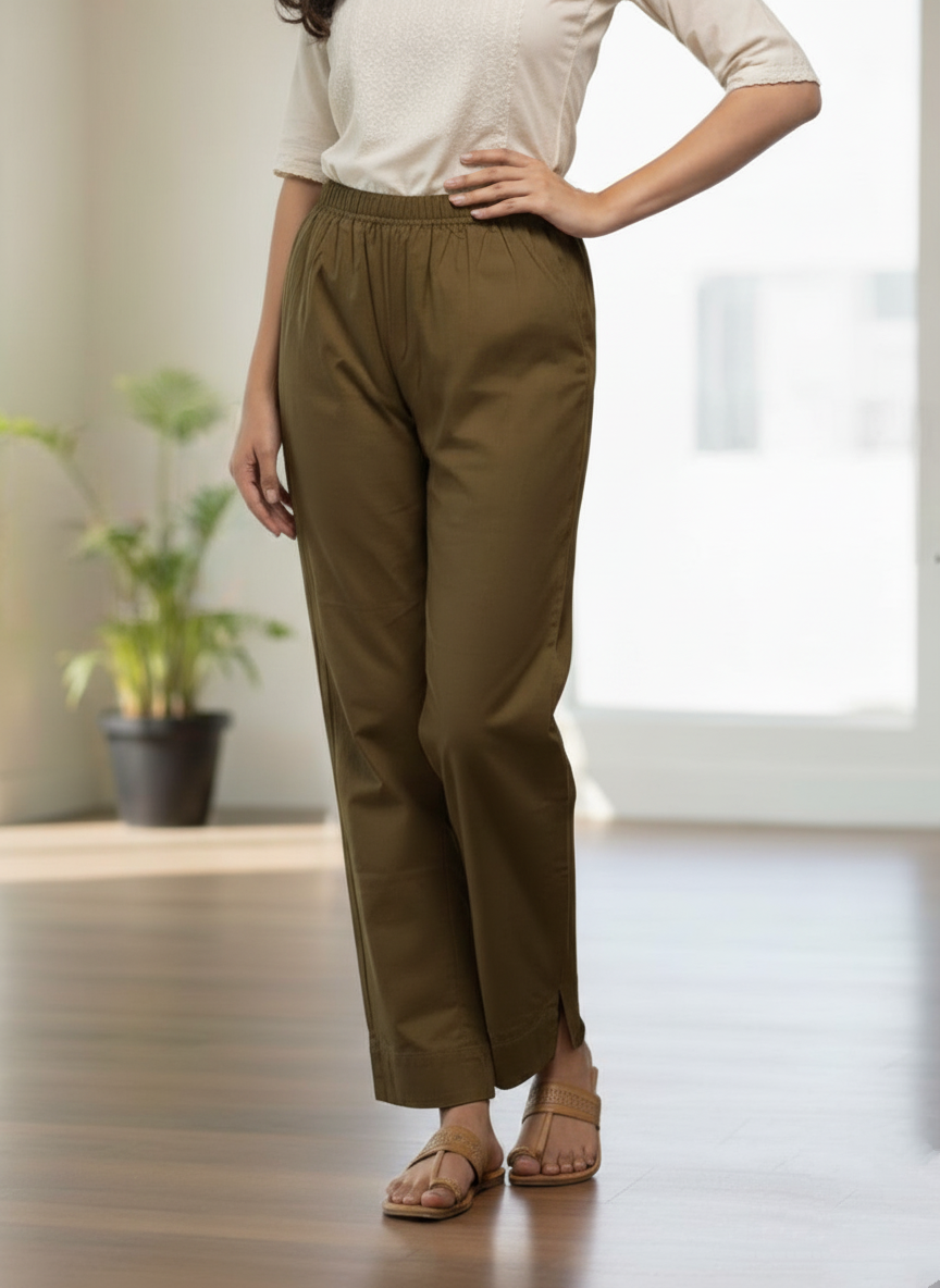 Womens's Cotton Straight pant Dark Olive
