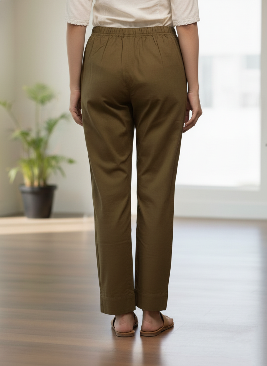 Womens's Cotton Straight pant Dark Olive