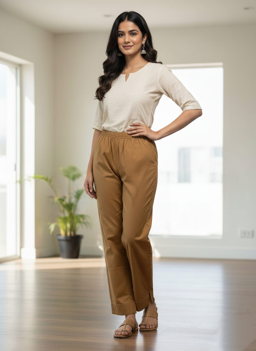 Womens's Cotton Straight pant Rust