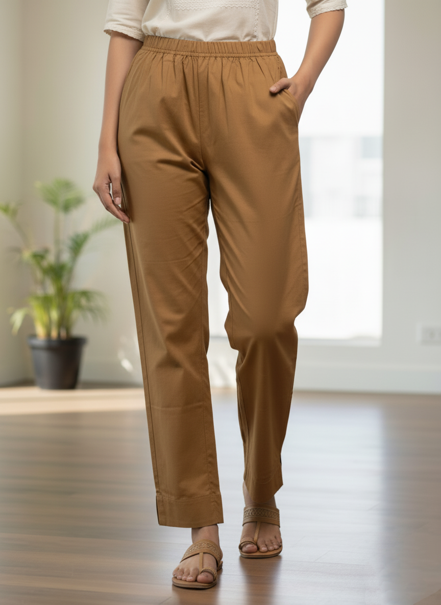 Womens's Cotton Straight pant Rust