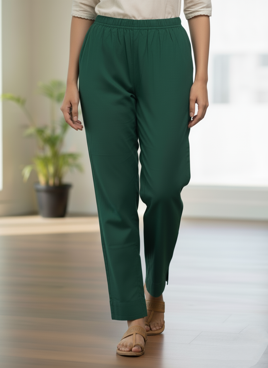 Womens's Cotton Straight pant Bottle Green