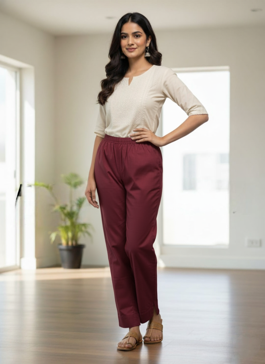 Womens's Cotton Straight pant Wine