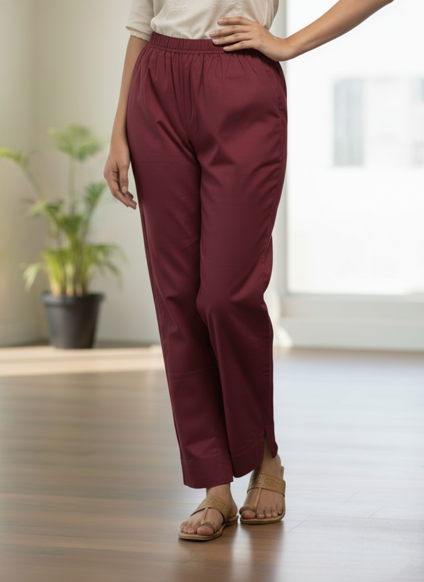 Womens's Cotton Straight pant Wine