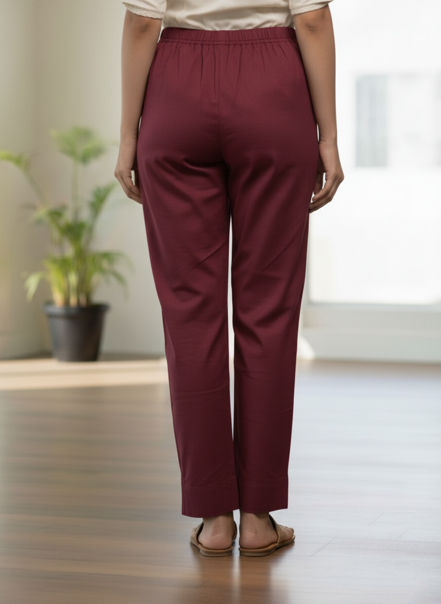 Womens's Cotton Straight pant Wine