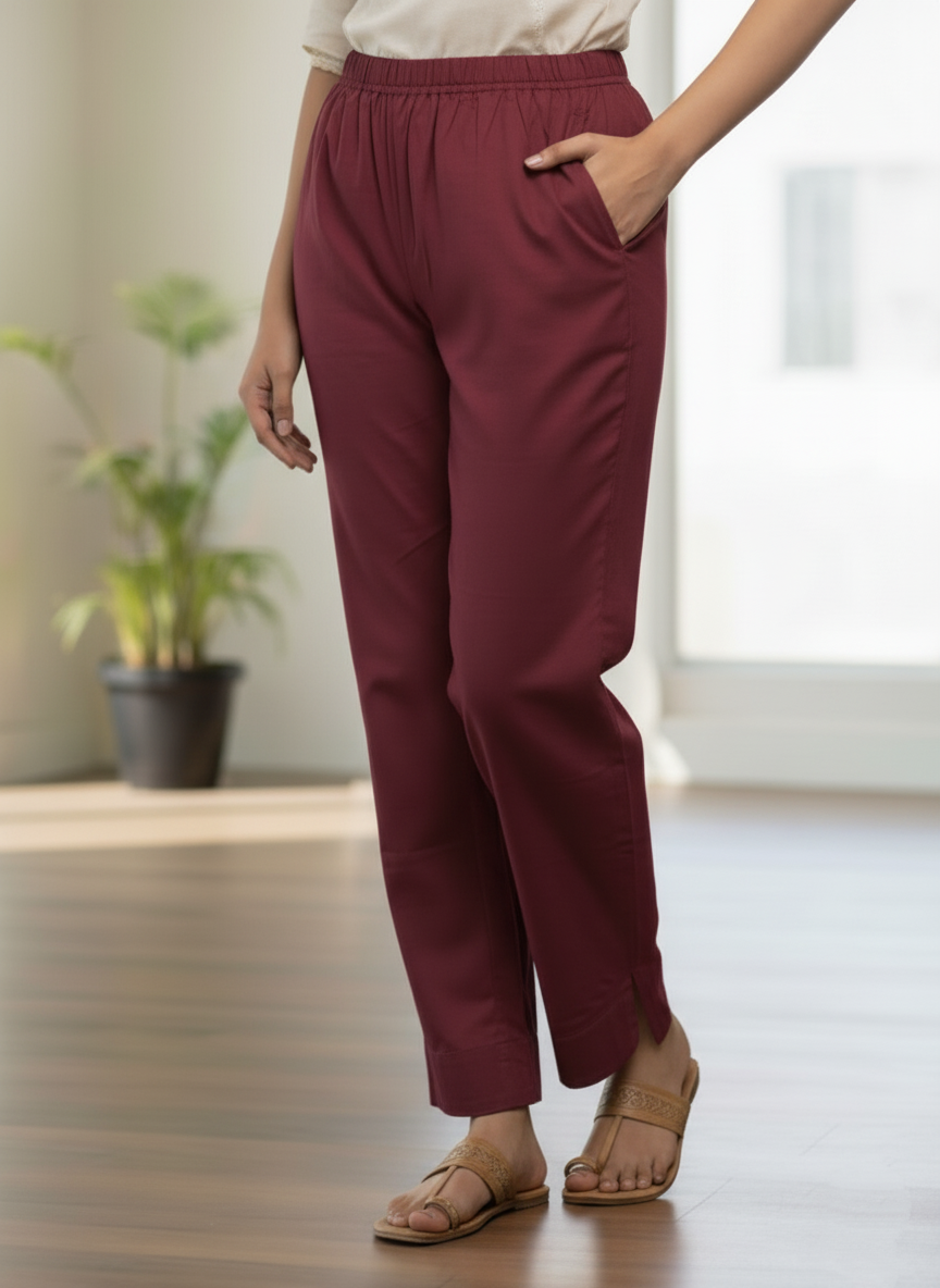 Womens's Cotton Straight pant Wine