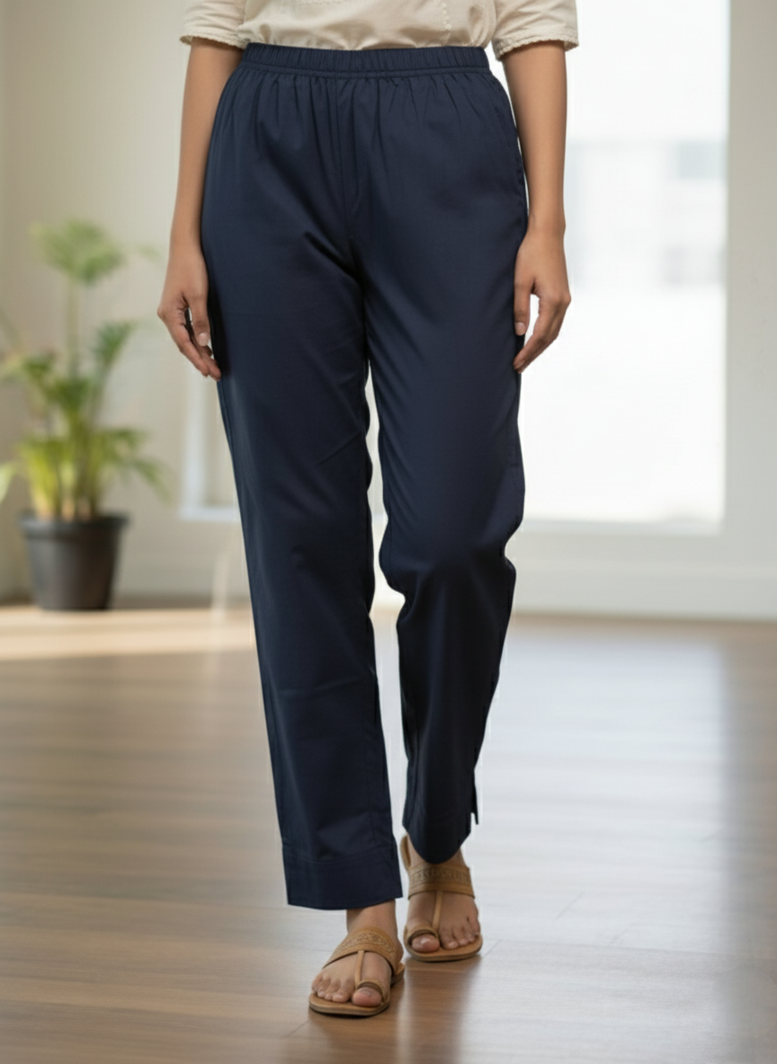 Womens's Cotton Straight pant Navy Blue