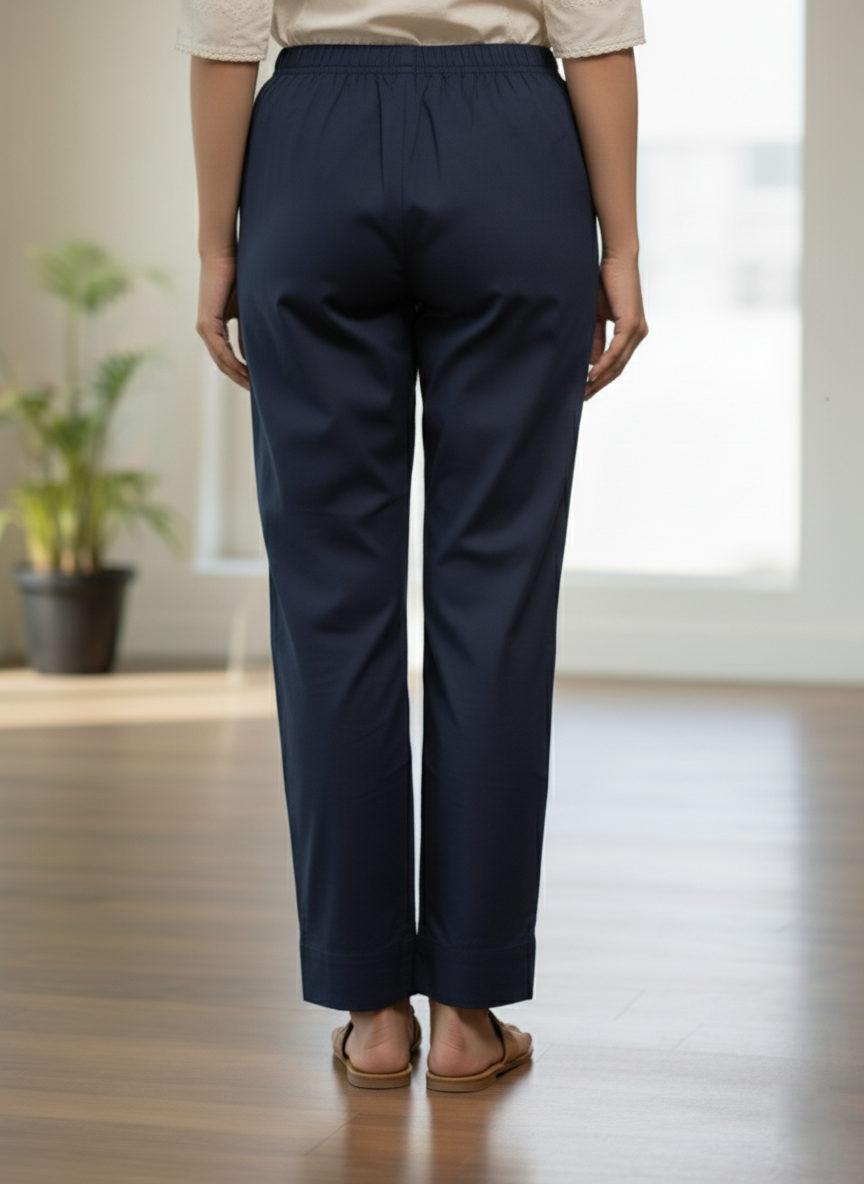 Womens's Cotton Straight pant Navy Blue