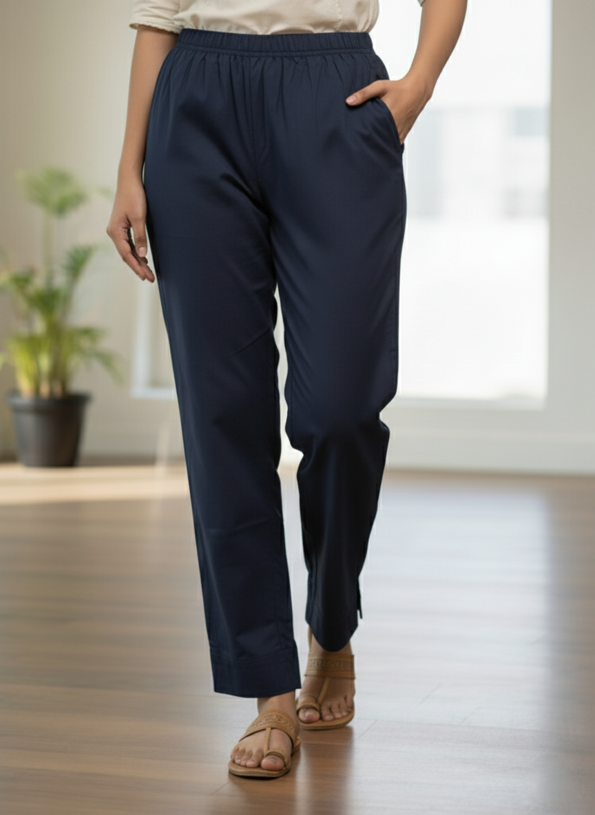 Womens's Cotton Straight pant Navy Blue