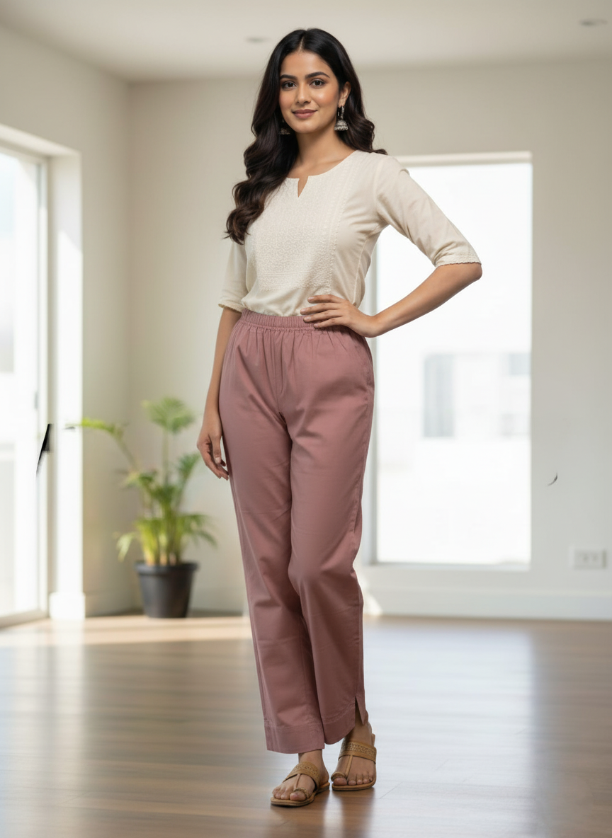 Womens's Cotton Straight pant Onion Pink
