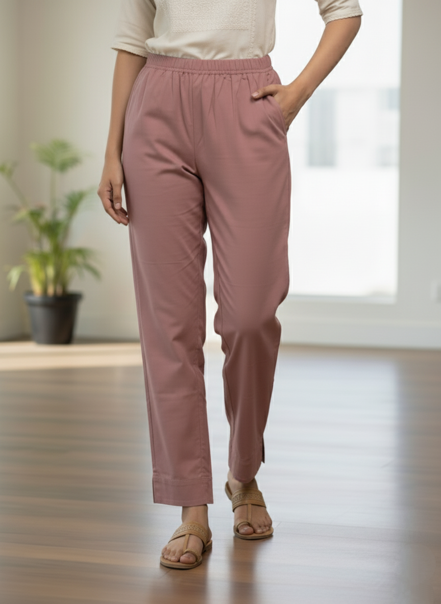 Womens's Cotton Straight pant Onion Pink