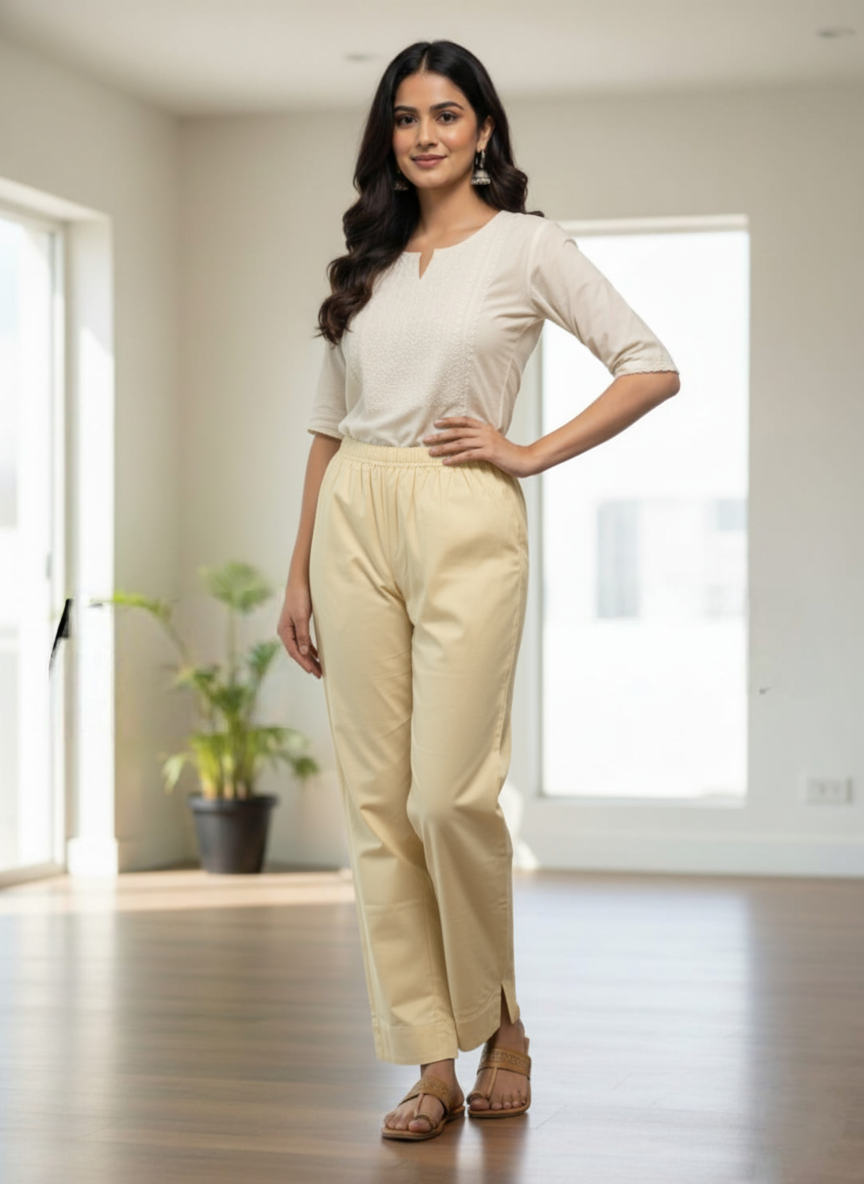 Womens's Cotton Straight pant Cream