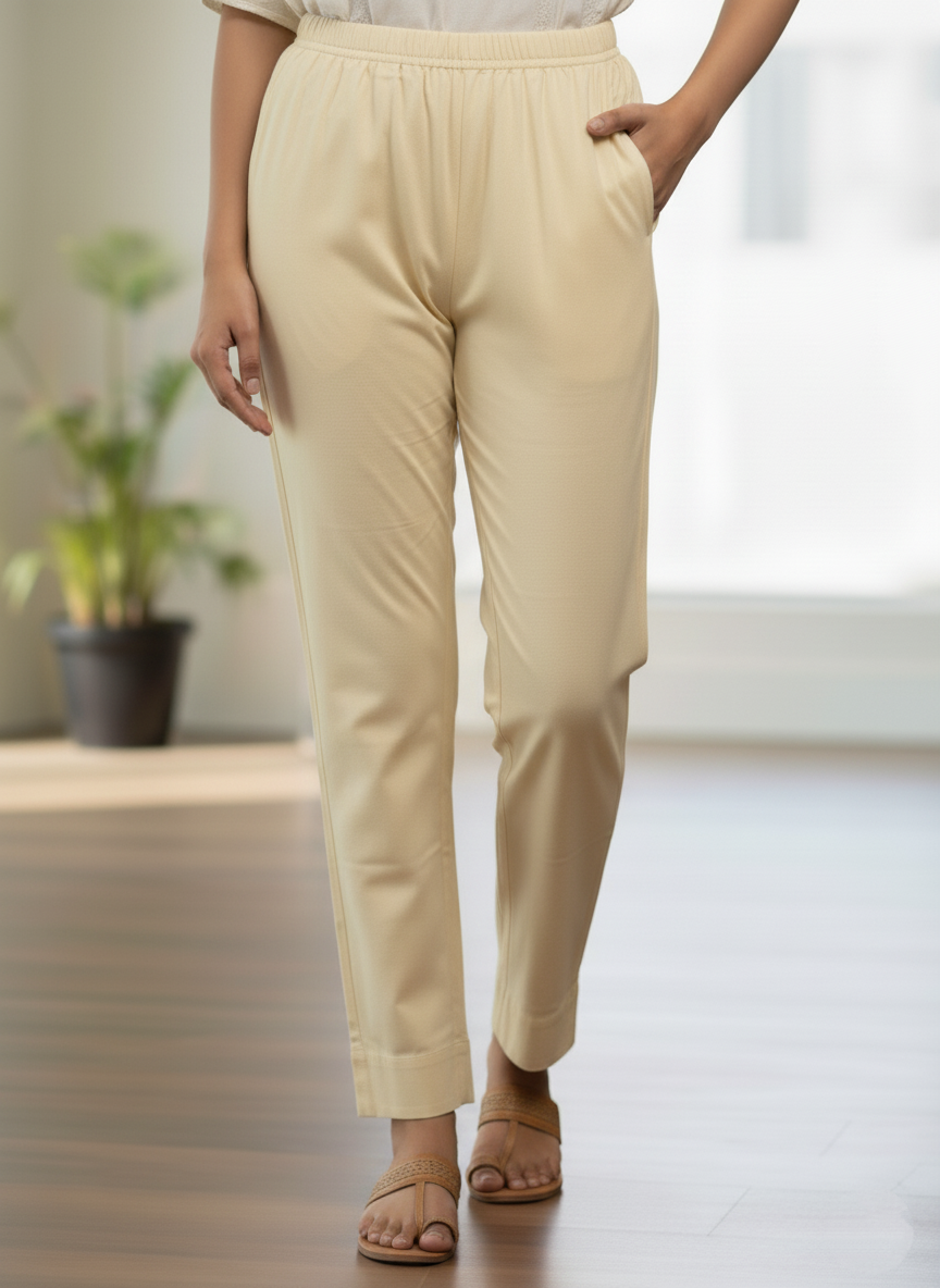 Womens's Cotton Straight pant Cream