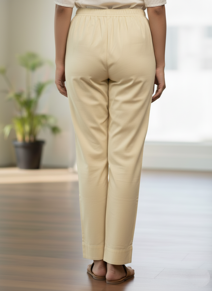 Womens's Cotton Straight pant Cream