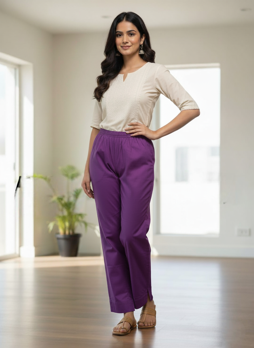 Womens's Cotton Straight pant Violet