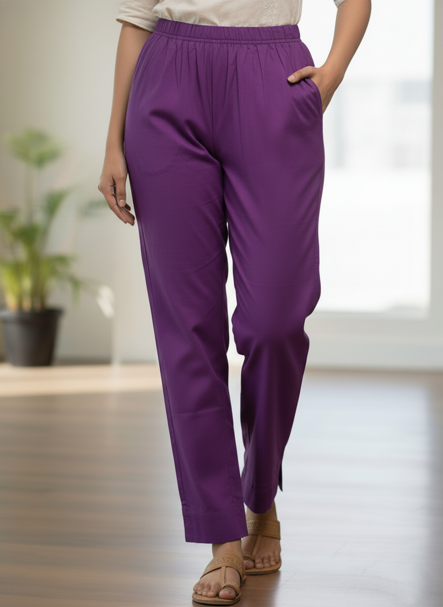 Womens's Cotton Straight pant Violet
