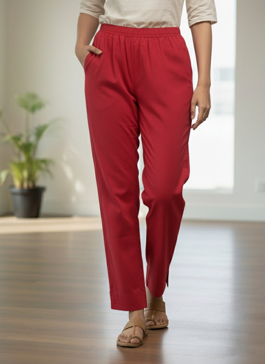 Womens's Cotton Straight pant Maroon