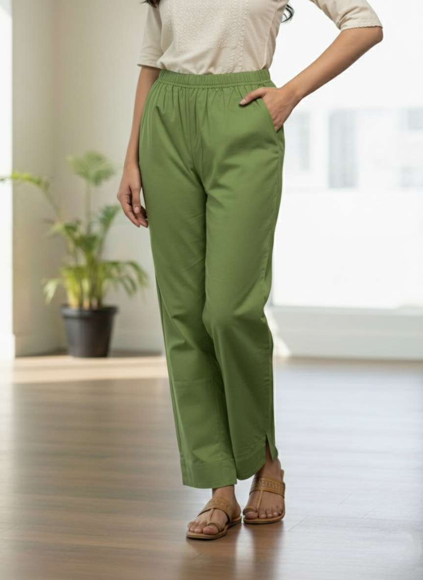 Womens's Cotton Straight pant Green
