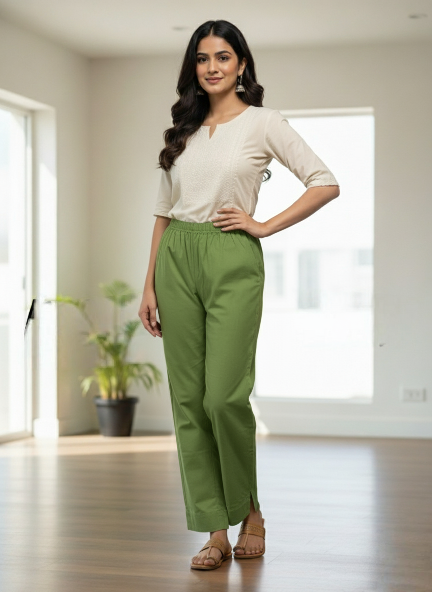 Womens's Cotton Straight pant Green