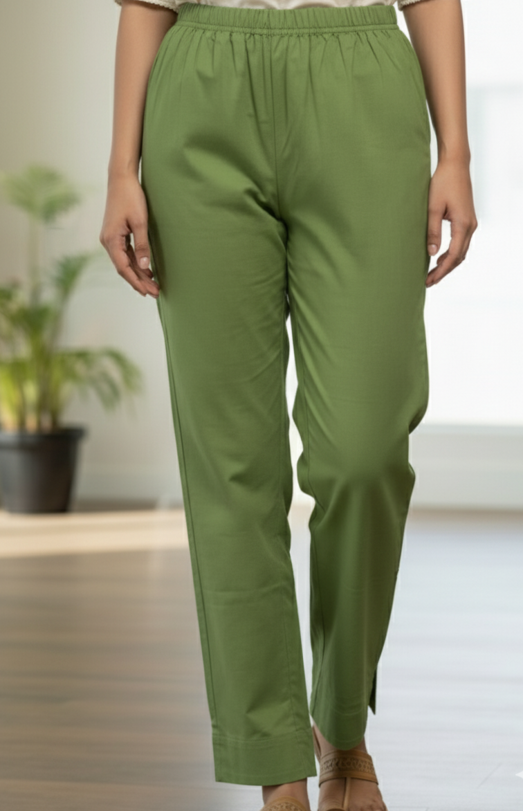 Womens's Cotton Straight pant Green