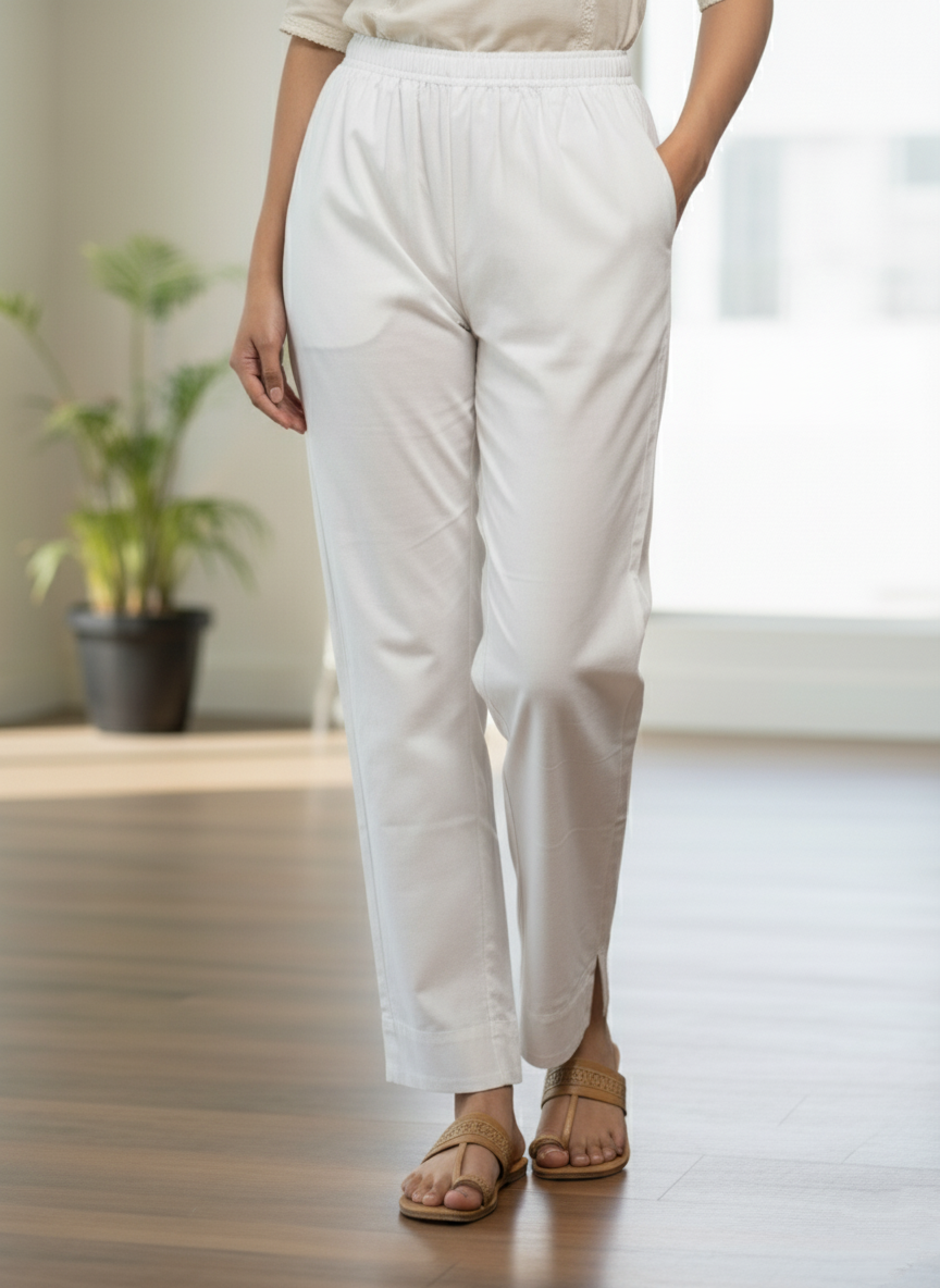 Womens's Cotton Straight pant White