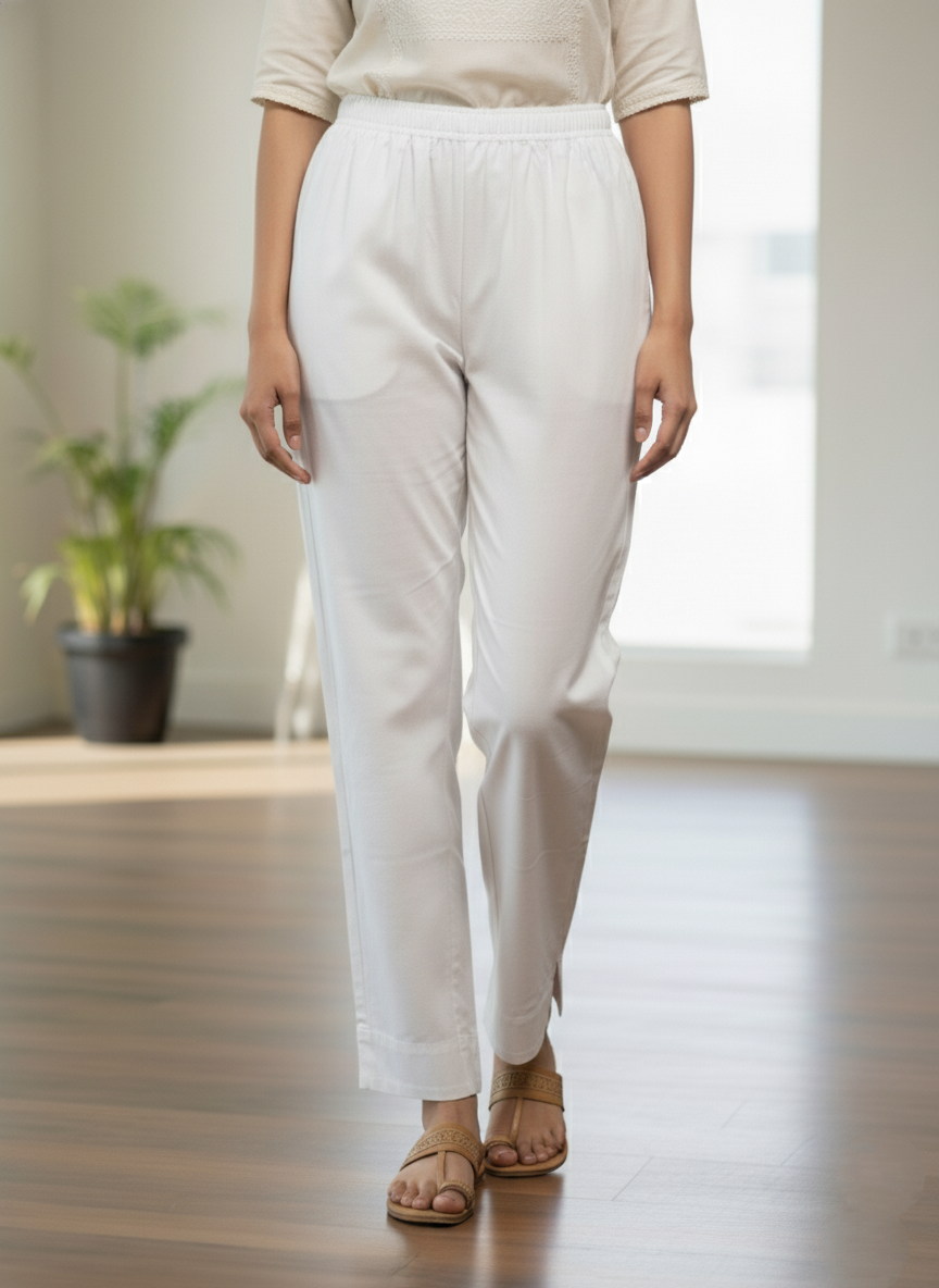 Womens's Cotton Straight pant White