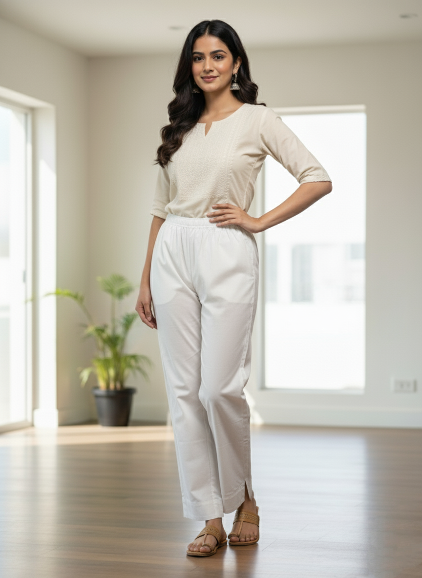 Womens's Cotton Straight pant White