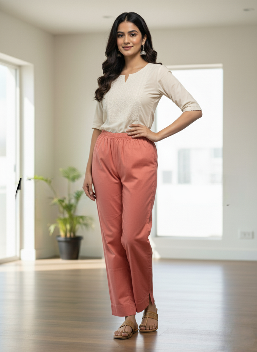 Womens's Cotton Straight pant Rose Taupe
