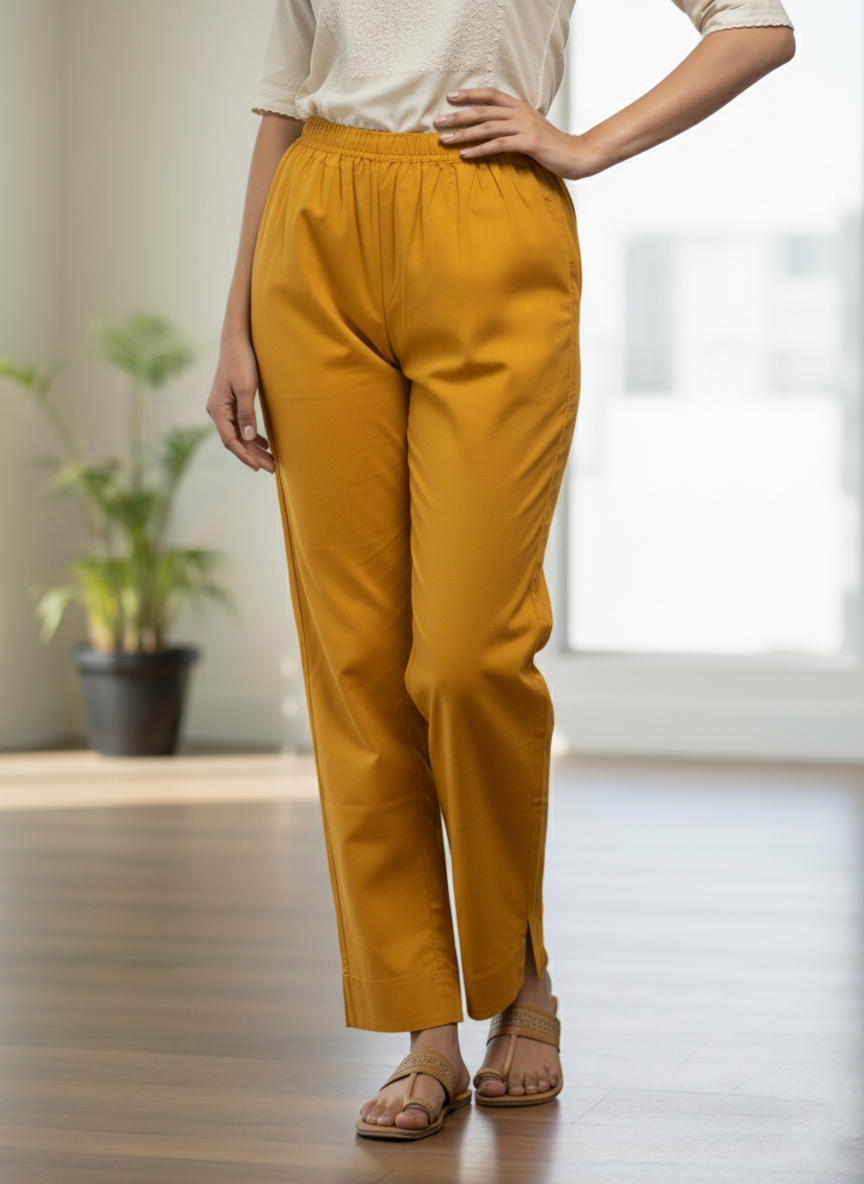 Womens's Cotton Straight pant Yellow