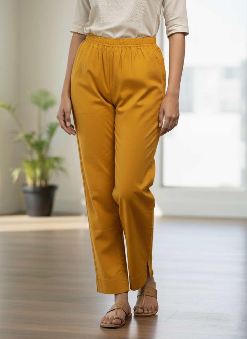 Womens's Cotton Straight pant Yellow