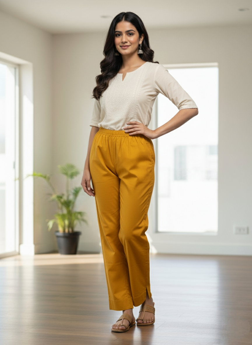 Womens's Cotton Straight pant Yellow