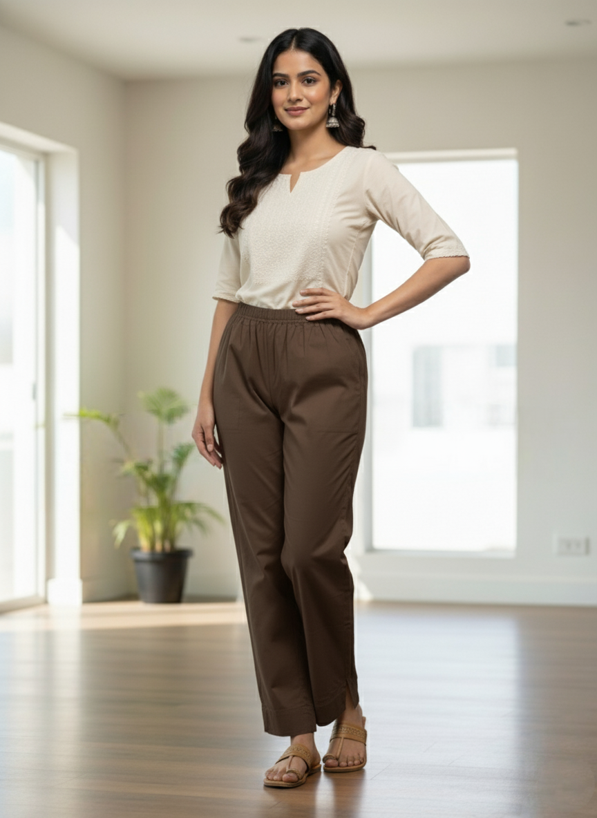 Womens's Cotton Straight pant Brown