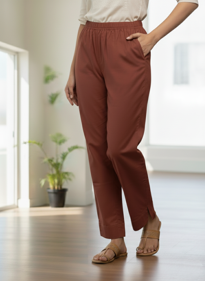 Womens's Cotton Straight pant Chocolate