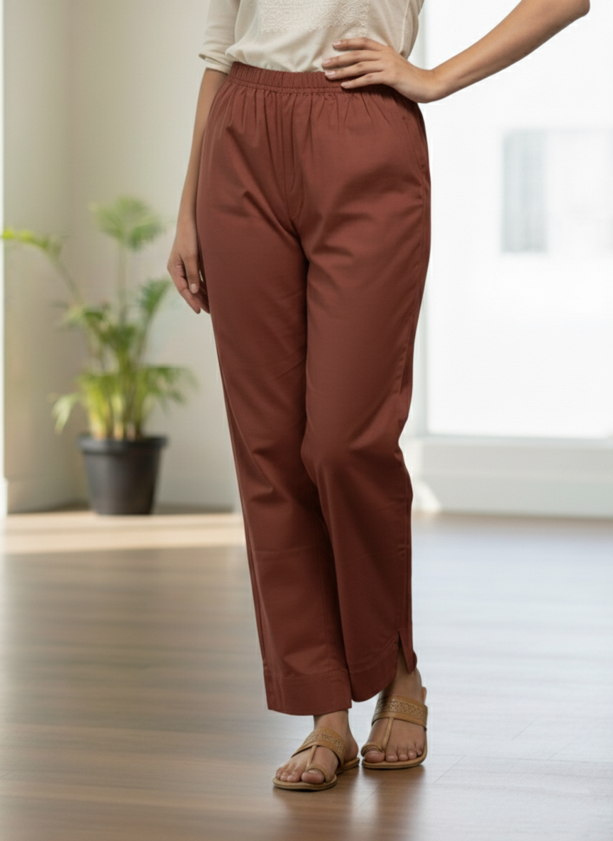 Womens's Cotton Straight pant Chocolate