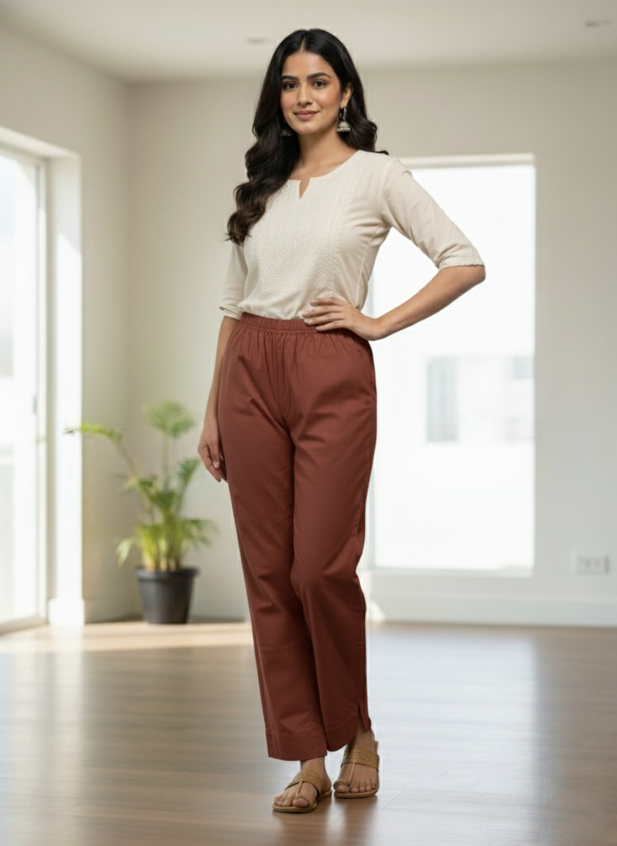 Womens's Cotton Straight pant Chocolate