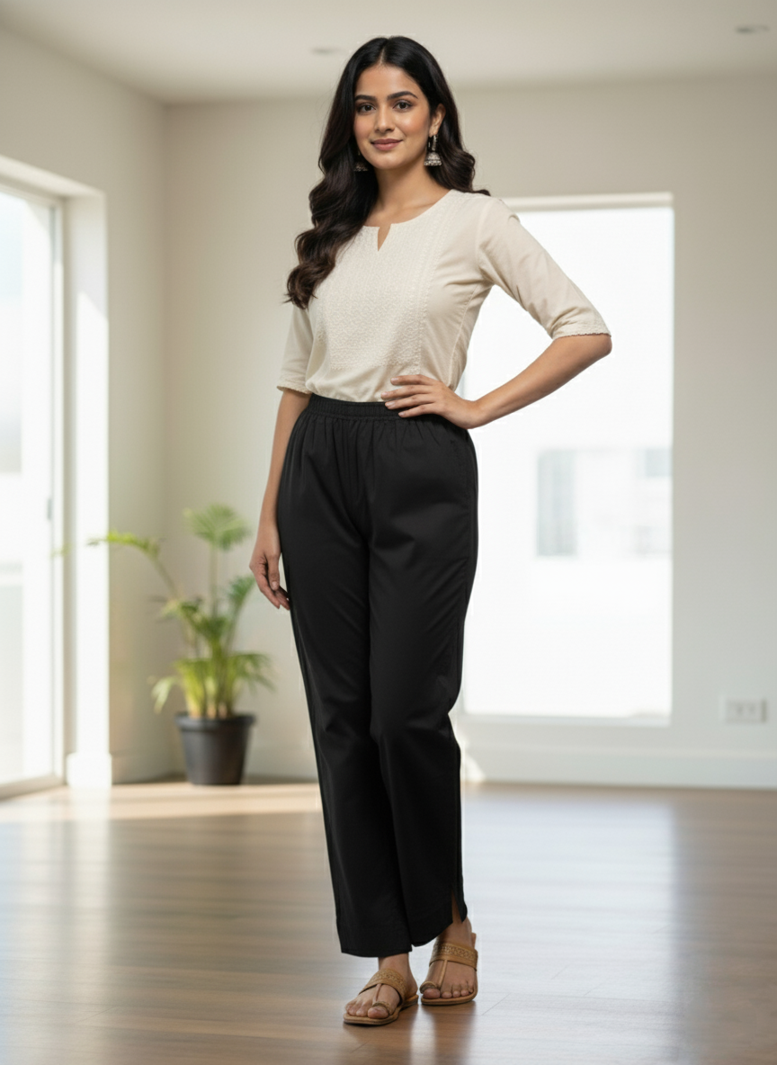 Womens's Cotton Straight pant Black