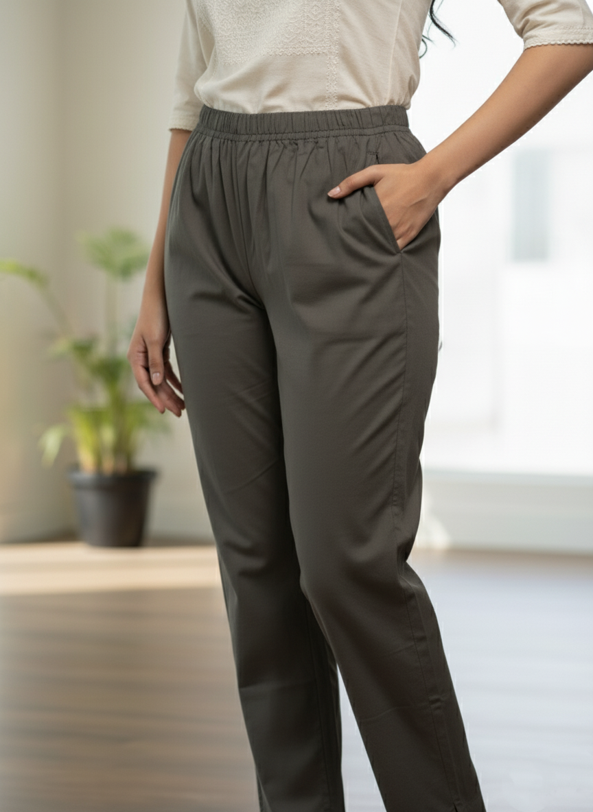 Womens's Cotton Straight pant Grey
