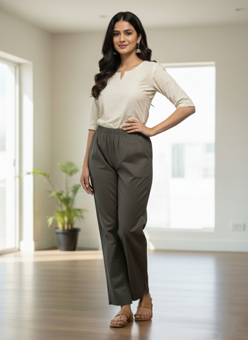 Womens's Cotton Straight pant Grey