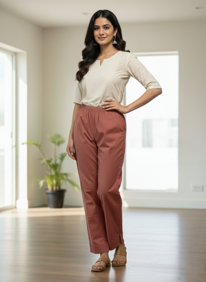 Womens's Cotton Straight pant Chest Nut